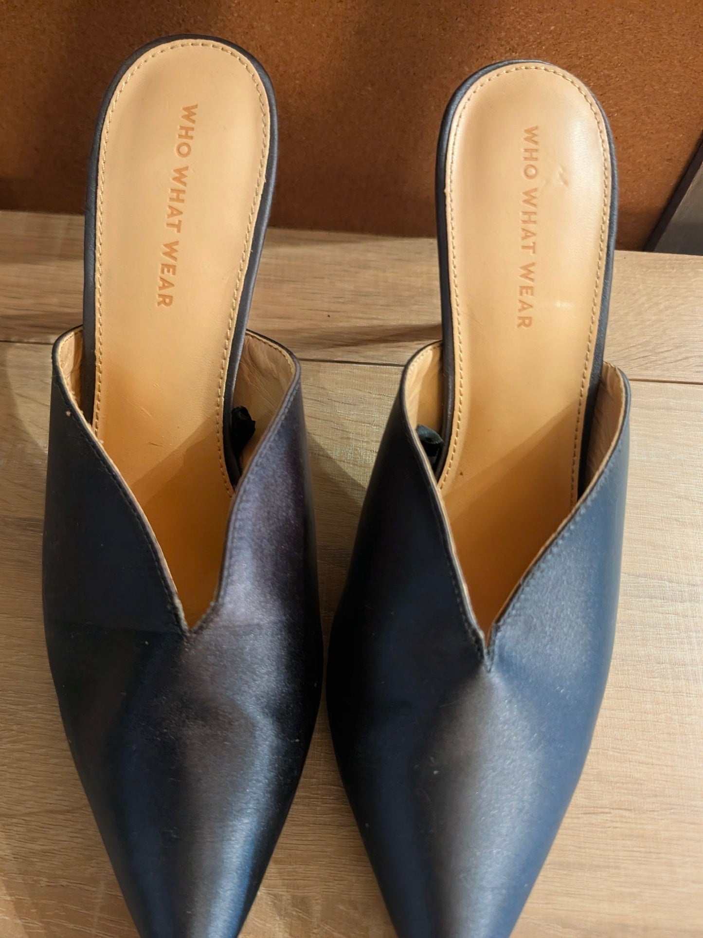 Who What Wear Matilda Black Satin Pointed Toe Stiletto Mules Heels Size 9