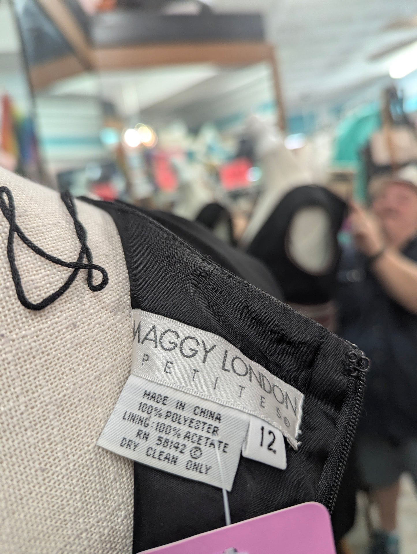 Maggy London Petites Black Sheath Dress with Red and White Embroidery in 12