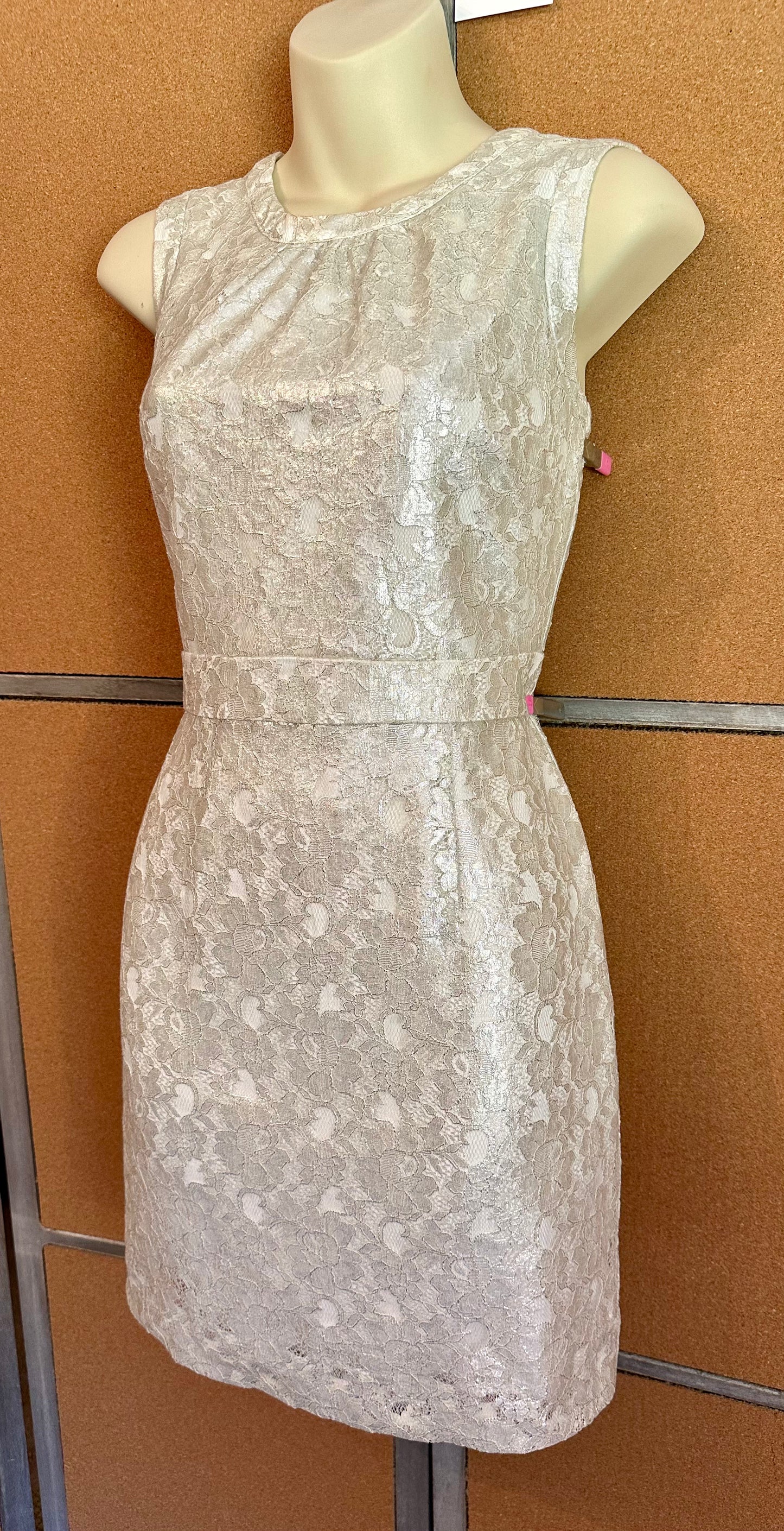 H&M Ivory Metallic Lace Sleeveless Sheath Special Occasion Dress Women’s Size 6