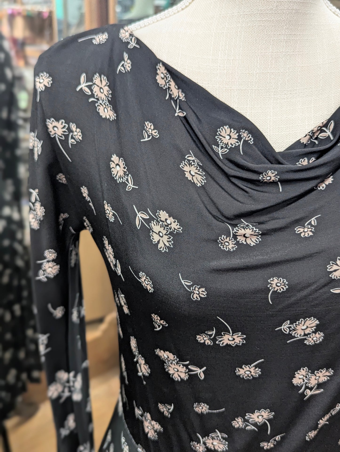 Max Mara Black Floral Cowl Neck Long Sleeve Dress in S
