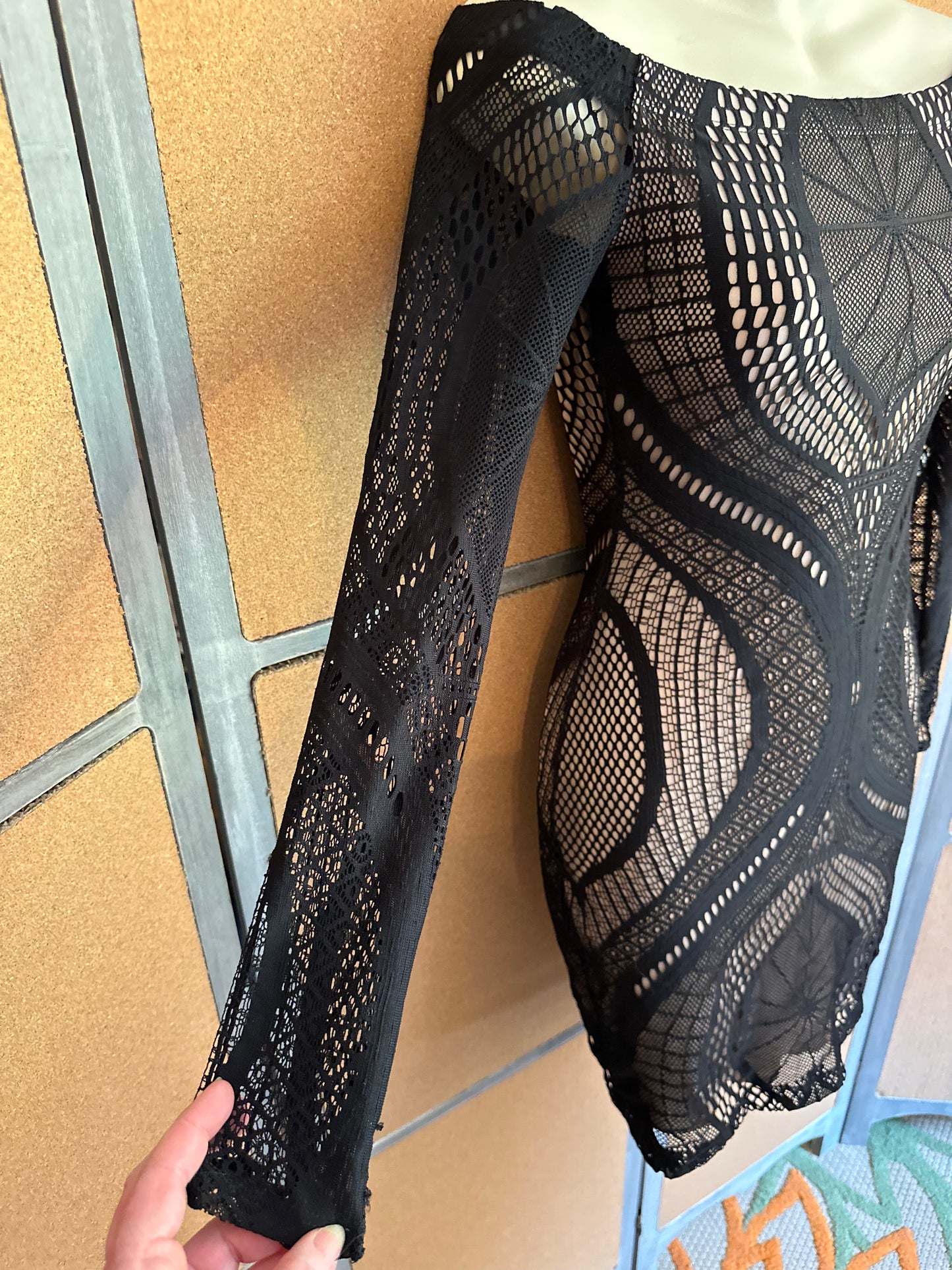 GBG Los Angeles “Spiderella” Nude/ Black Lace Web Dress Costume – Size XS