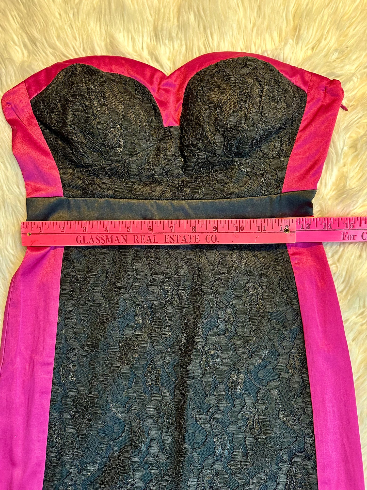 Charlotte Russe Black Lace Strapless Dress w/ Pink Satin Trim – Size Medium