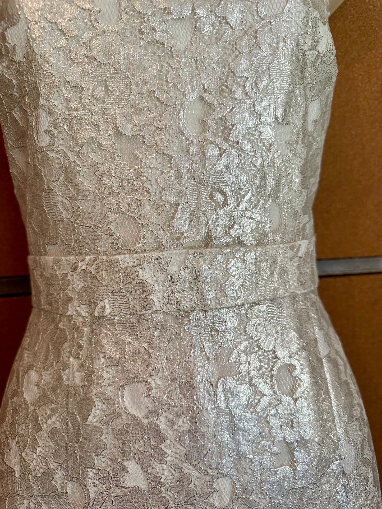H&M Ivory Metallic Lace Sleeveless Sheath Special Occasion Dress Women’s Size 6