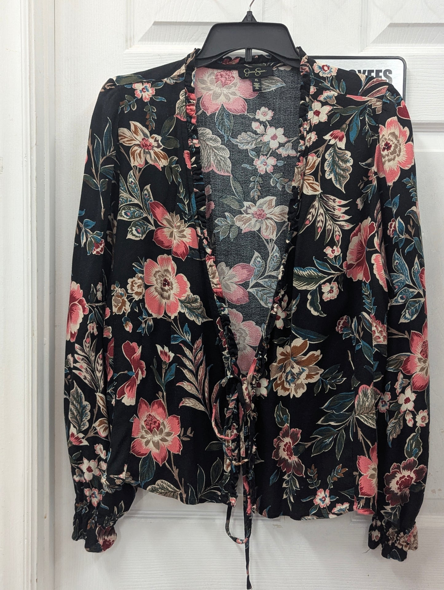 Black Floral Wrap Top By Jessica Simpson XL