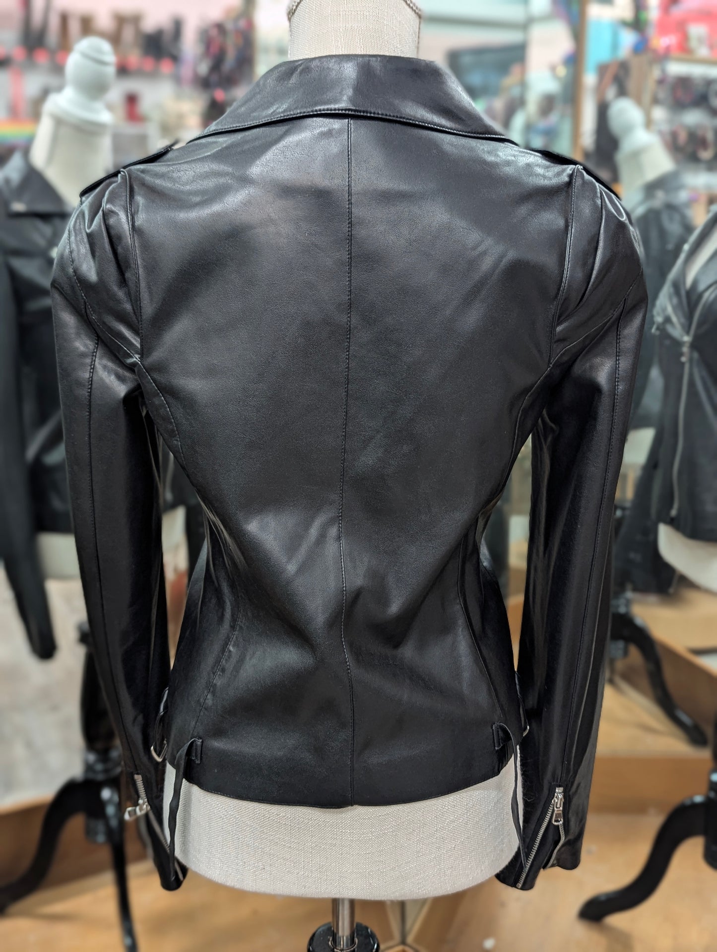 R Label Black Moto Vegan Leather Jacket in M
