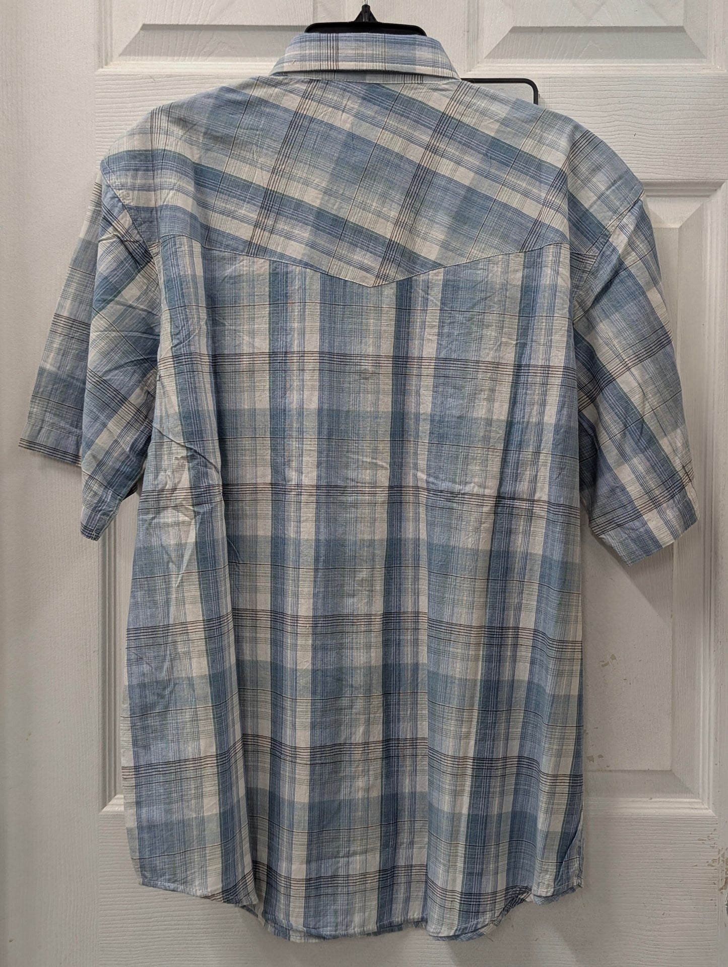 Moda Tech Dark Blue Plaid Pearl Snap Short Sleeve in M