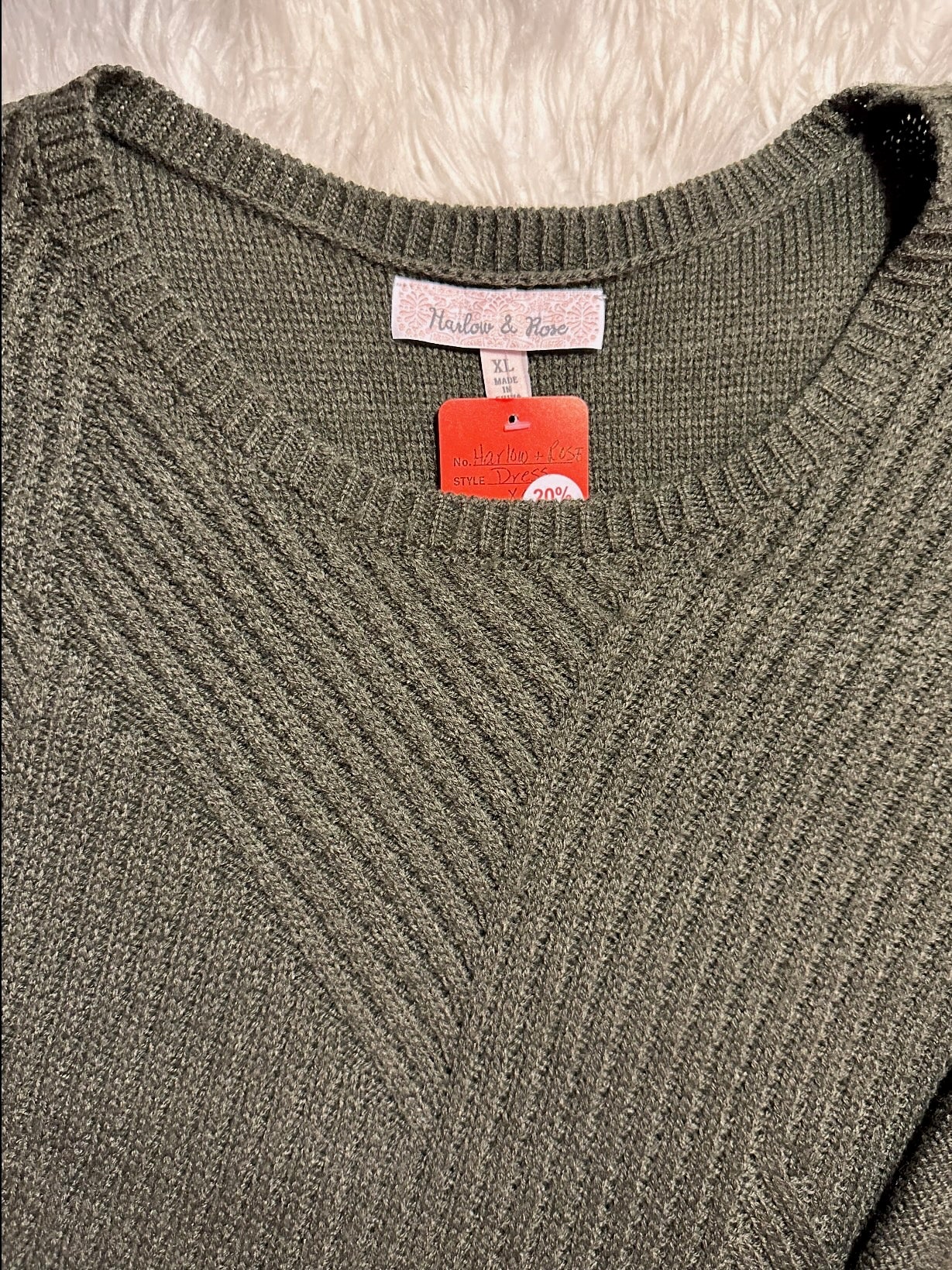 Harlow & Rose Olive Green Textured Knit Sweater Dress Size XL EUC Cozy Chic