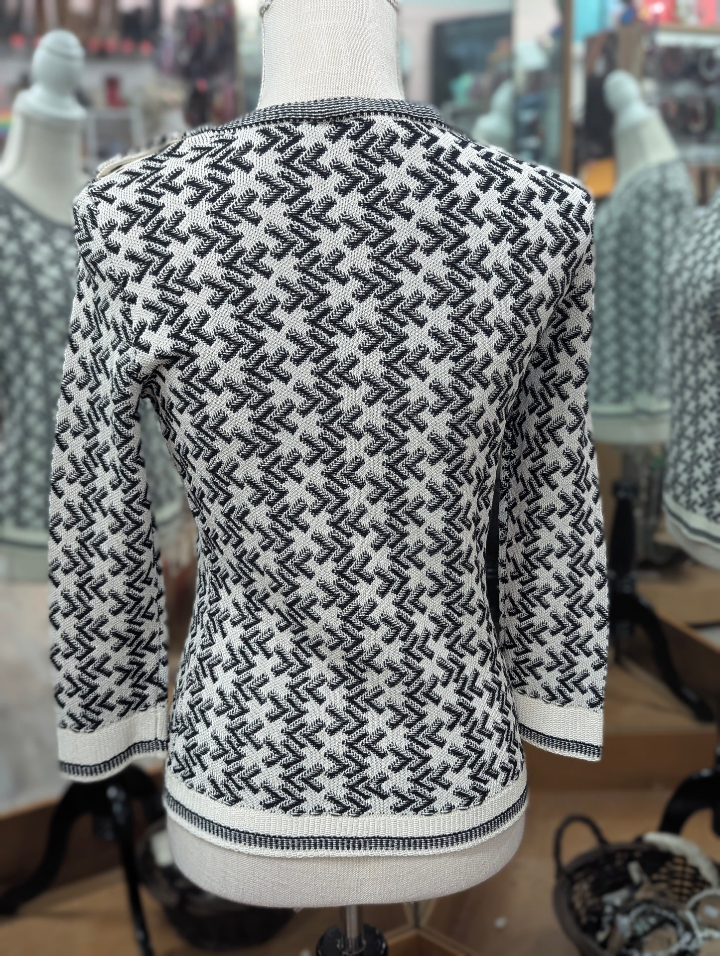 St John Black and White Geometric Patterned Sweater in P