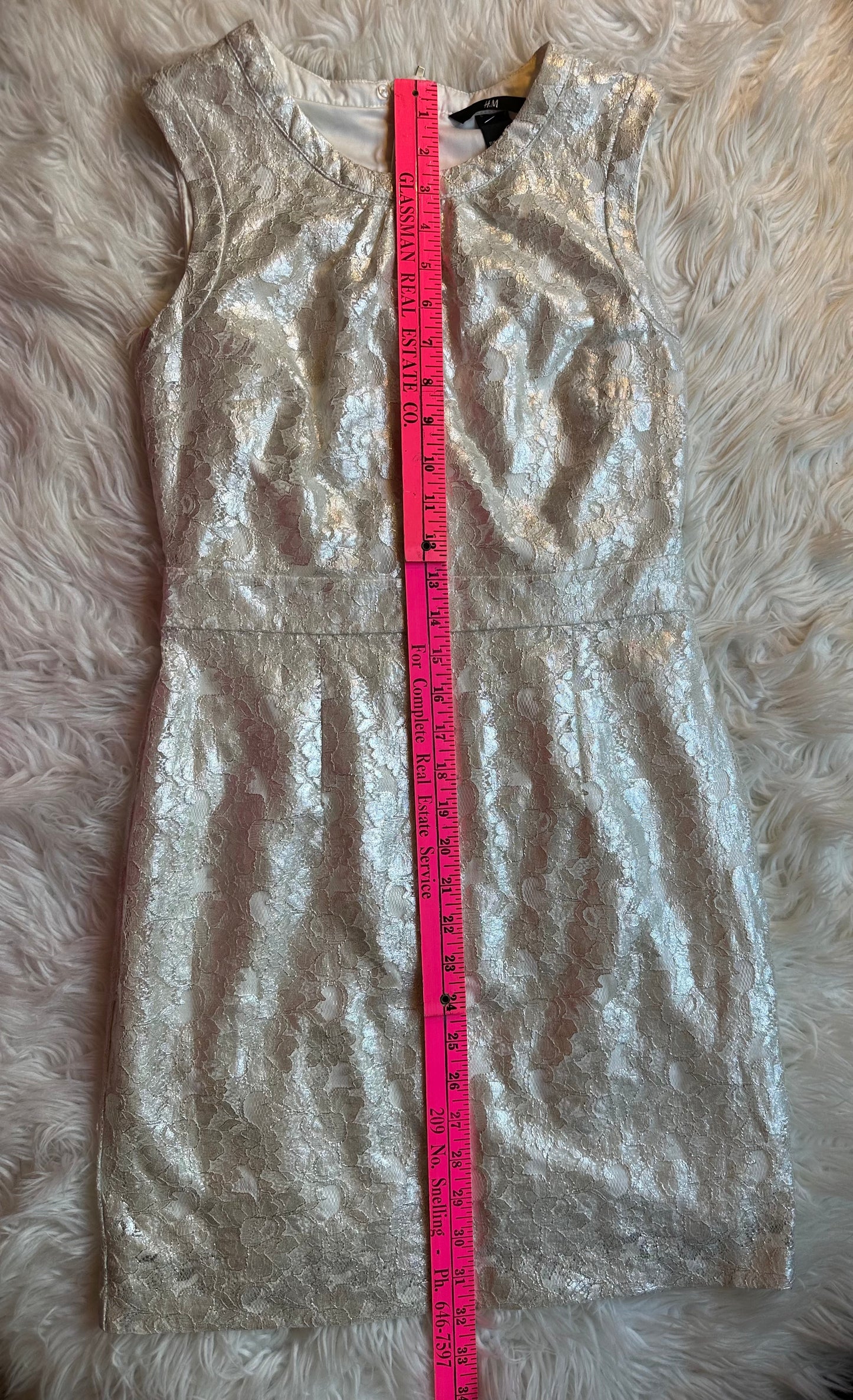 H&M Ivory Metallic Lace Sleeveless Sheath Special Occasion Dress Women’s Size 6