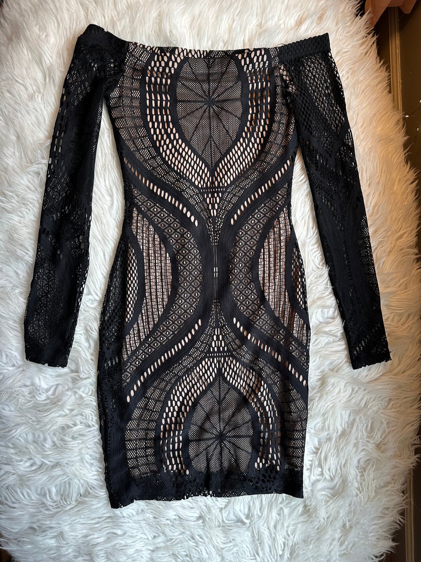 GBG Los Angeles “Spiderella” Nude/ Black Lace Web Dress Costume – Size XS