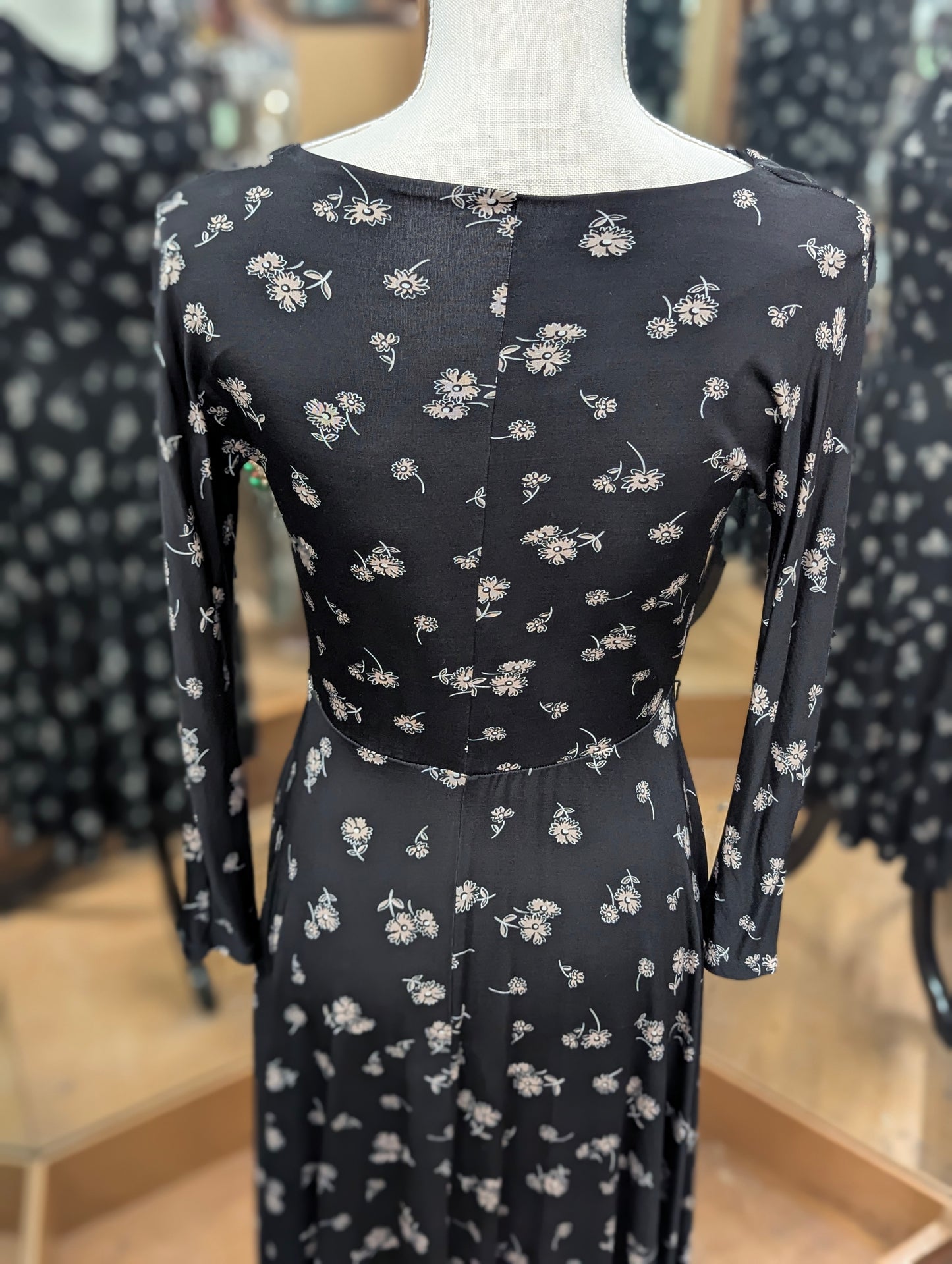 Max Mara Black Floral Cowl Neck Long Sleeve Dress in S