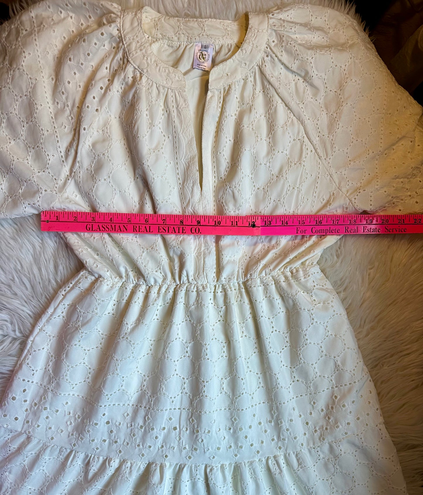 This & That White Eyelet Midi Dress Women’s Large V-Neck ½ Sleeve Tiered Boho