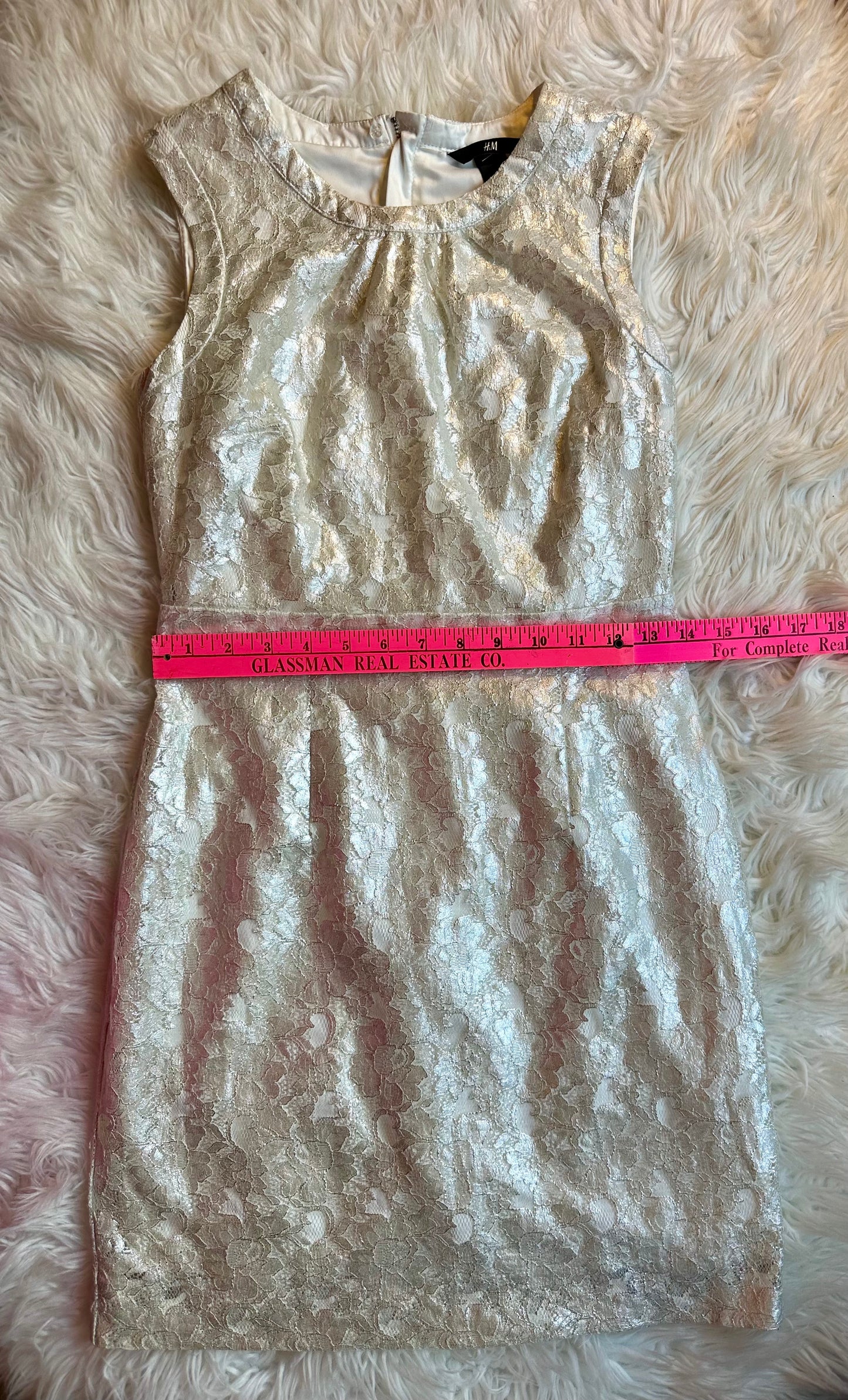 H&M Ivory Metallic Lace Sleeveless Sheath Special Occasion Dress Women’s Size 6