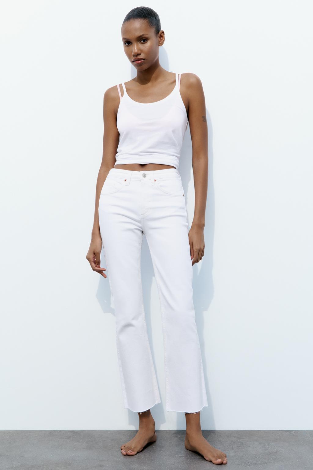 Zara White Flared Denim Jeans in 6