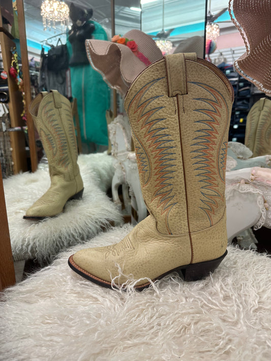 Justin Tan Embroidered Boots in Size 9