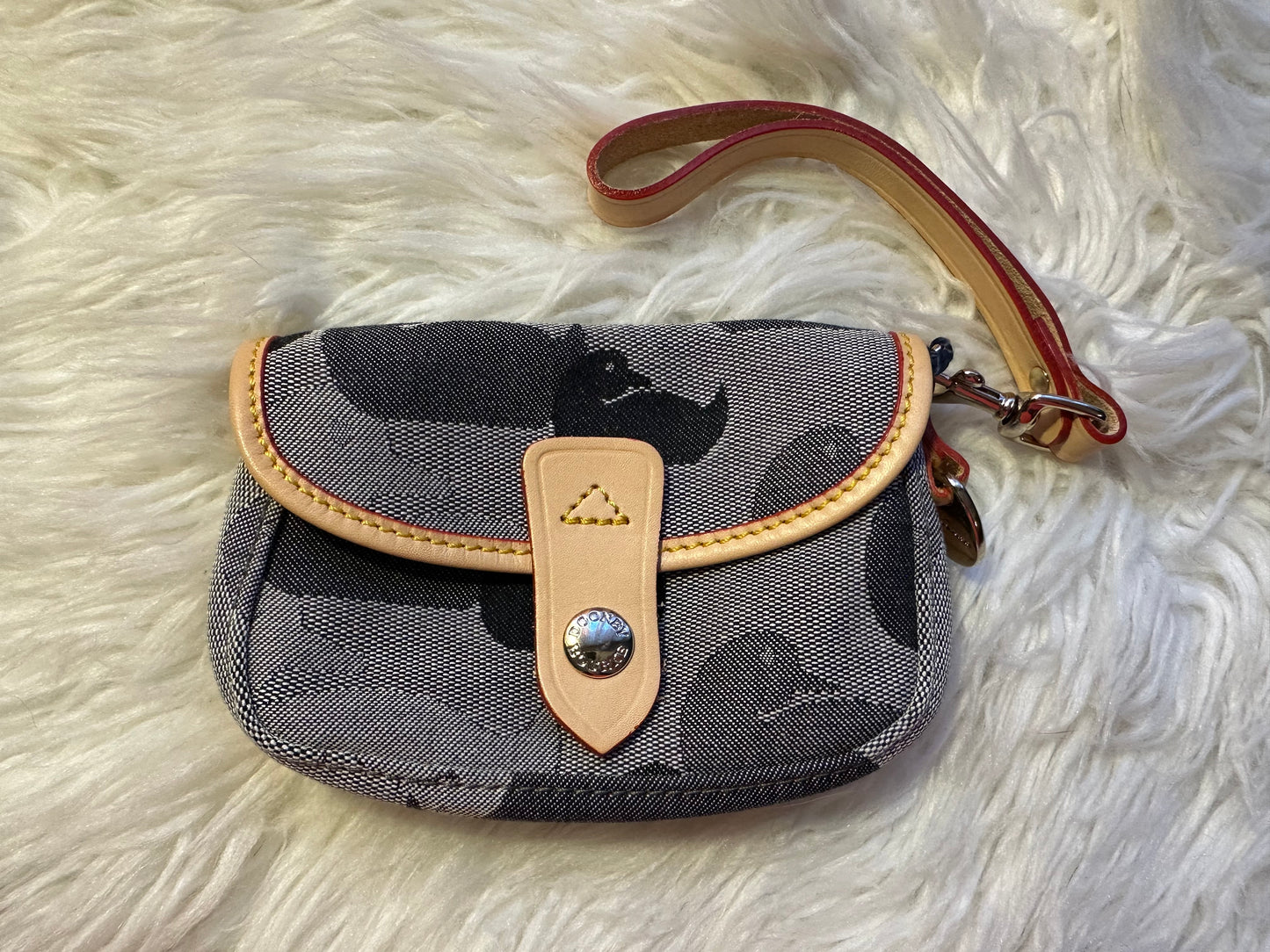 Dooney & Bourke Duck Print Flap Wristlet – Gray/Black with Leather Trim