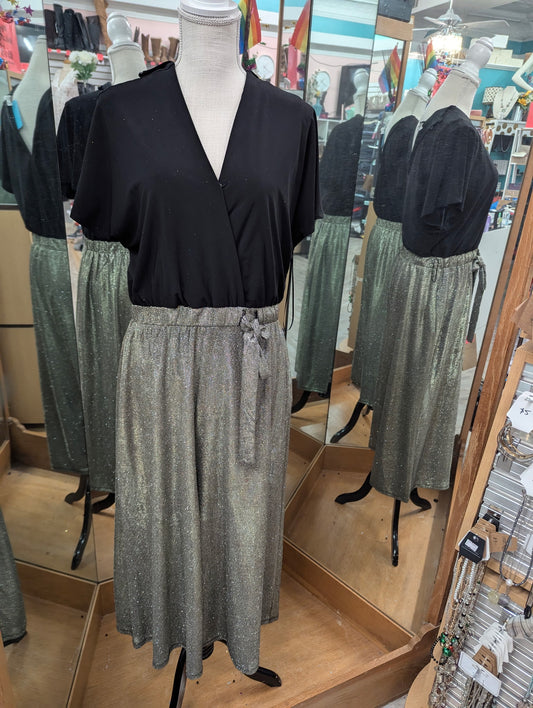 Sandra Darren Black and Gold Jumpsuit in L