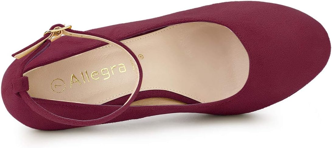 Allegra K Women's Round Toe Stiletto Heel Ankle Strap Burgundy Pumps - 6 M US