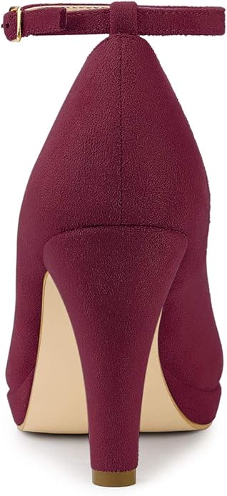 Allegra K Women's Round Toe Stiletto Heel Ankle Strap Burgundy Pumps - 6 M US