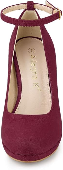 Allegra K Women's Round Toe Stiletto Heel Ankle Strap Burgundy Pumps - 6 M US