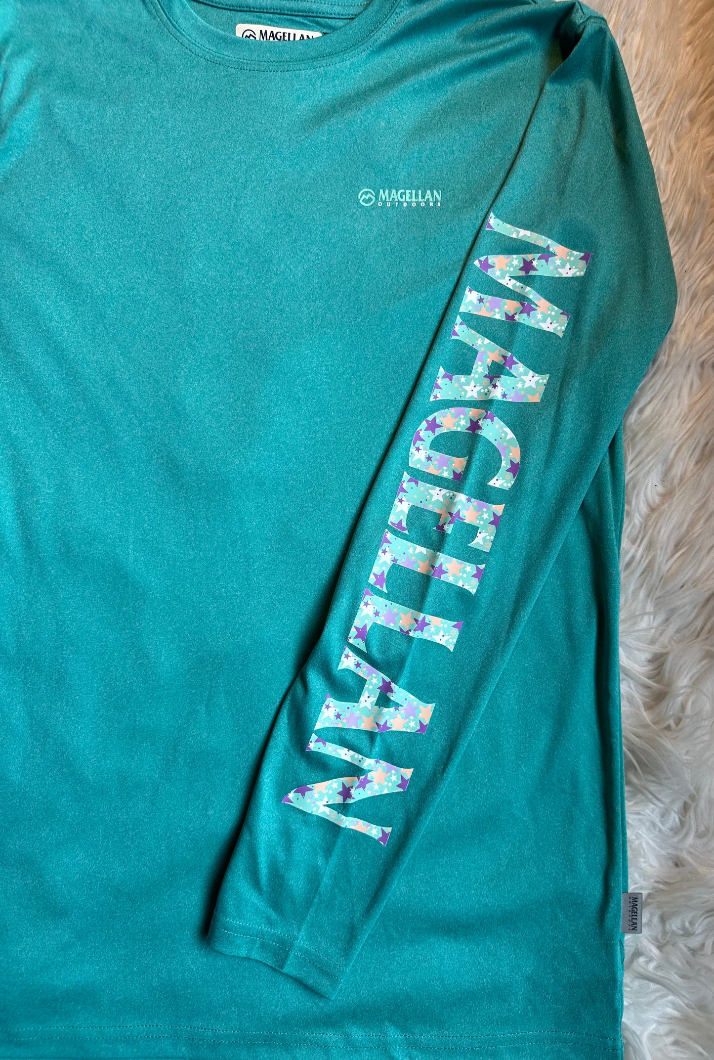 Magellan Fish Gear Women's Size S Boyfriend Fit Teal Moisture Wicking Logo Shirt