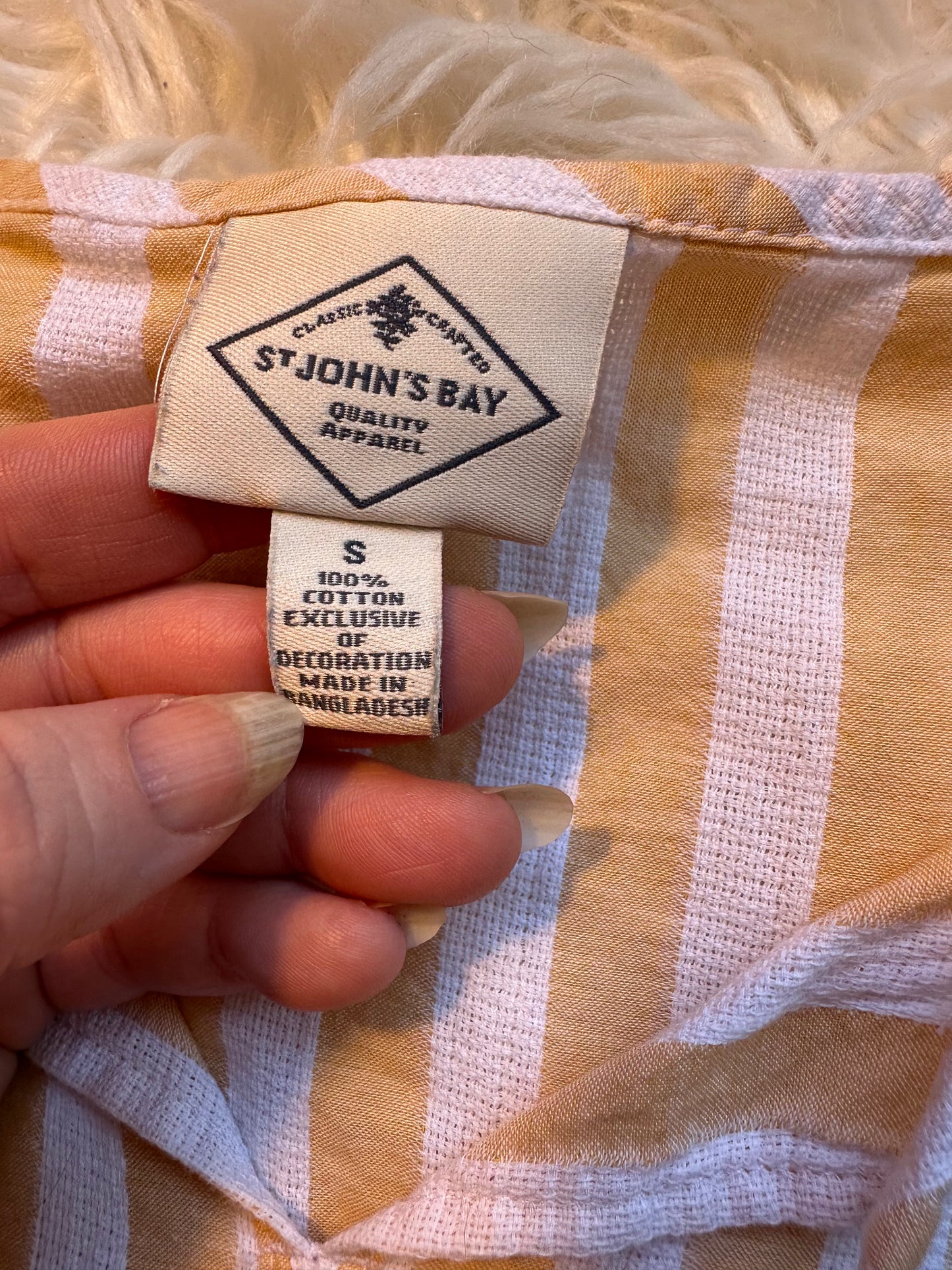 St. John’s Bay Cotton Striped Top Light Mustard Yellow & Off White Size Small