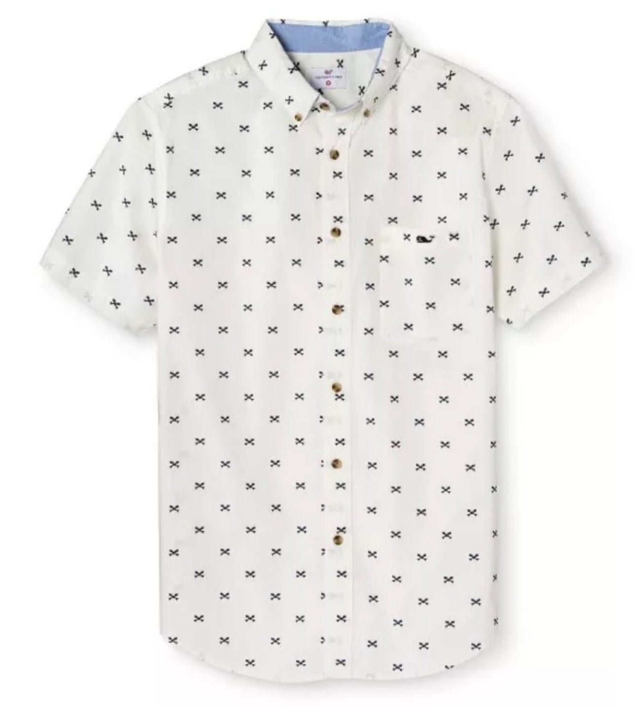 Vineyard Vines Sz M White Fish Skeleton Bones Print Short Sleeve Buttoned Shirt