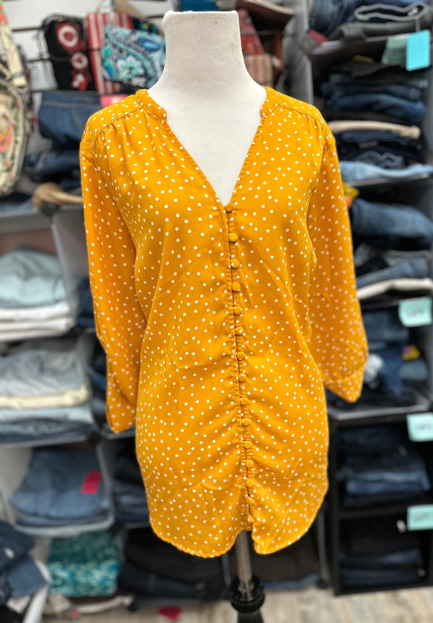 Torrid Plus Size Harper Georgette Marigold Polka Dot Long Sleeve in size 1x (14/16)