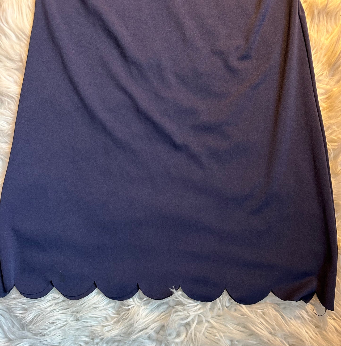 Balauoke Navy Scallop Hem Sheath Dress Women’s Small Half Sleeve Above Knee