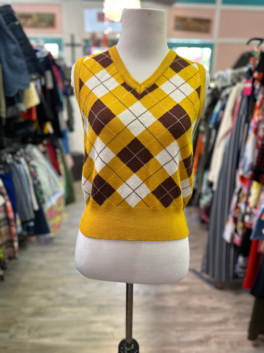 Papaya Mustard Plaid Sweater Vest in M