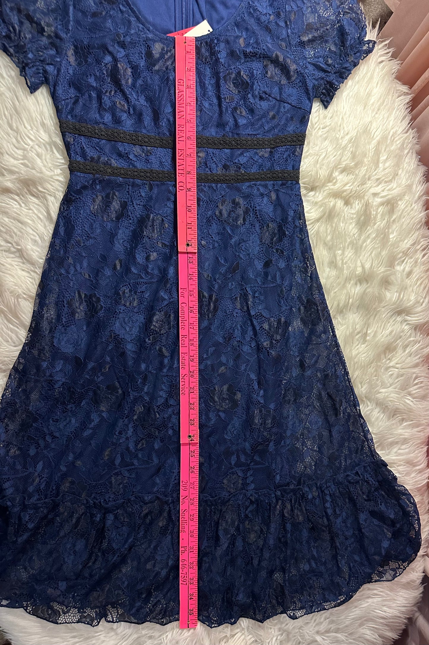 NWT Mi Ami Navy & Black Floral Lace Ruffle Tier Midi Dress – Size Small