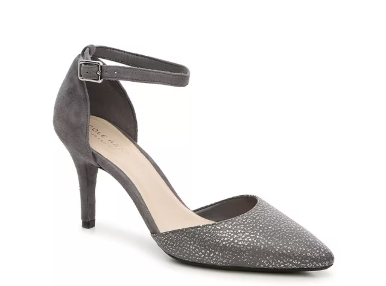 COLE HAAN Saybrook II D’orsay Ankle Strap Pump Gray Leather Suede Shoes Sz 9.5