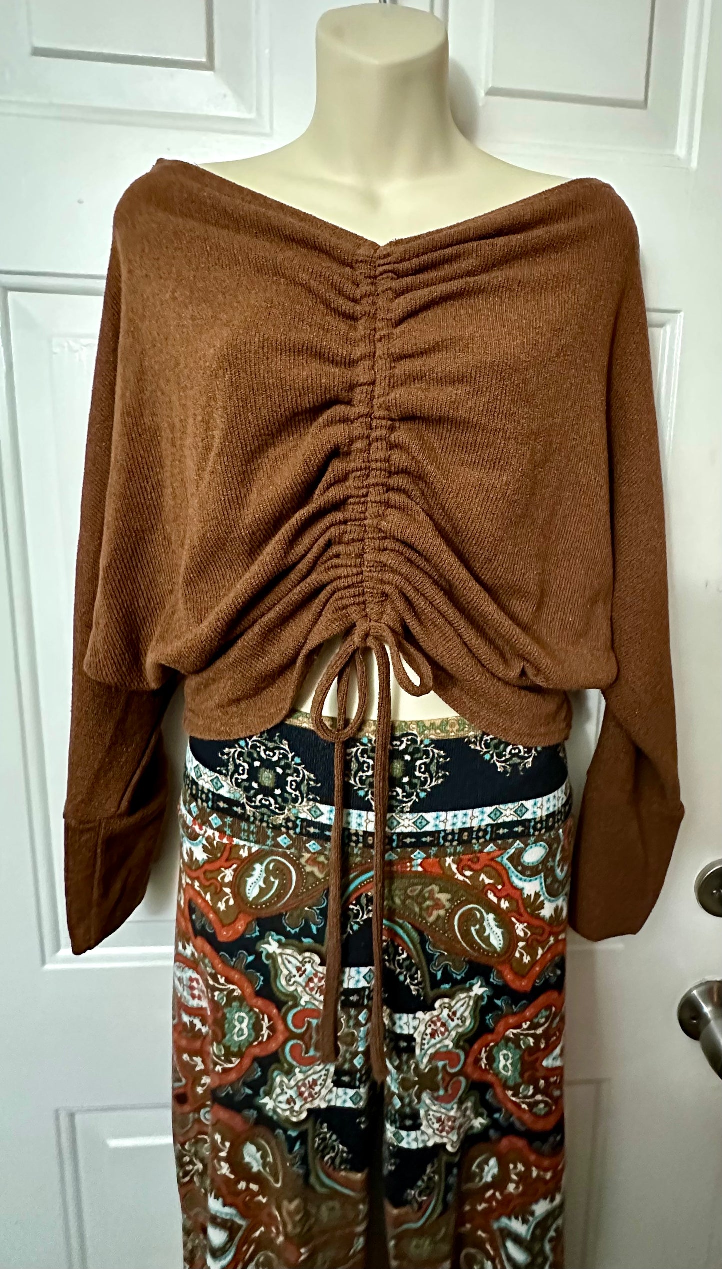 Women's Two Piece Set Outfit WinWin Knit Palazzo Pants Cinched Crop Top LARGE