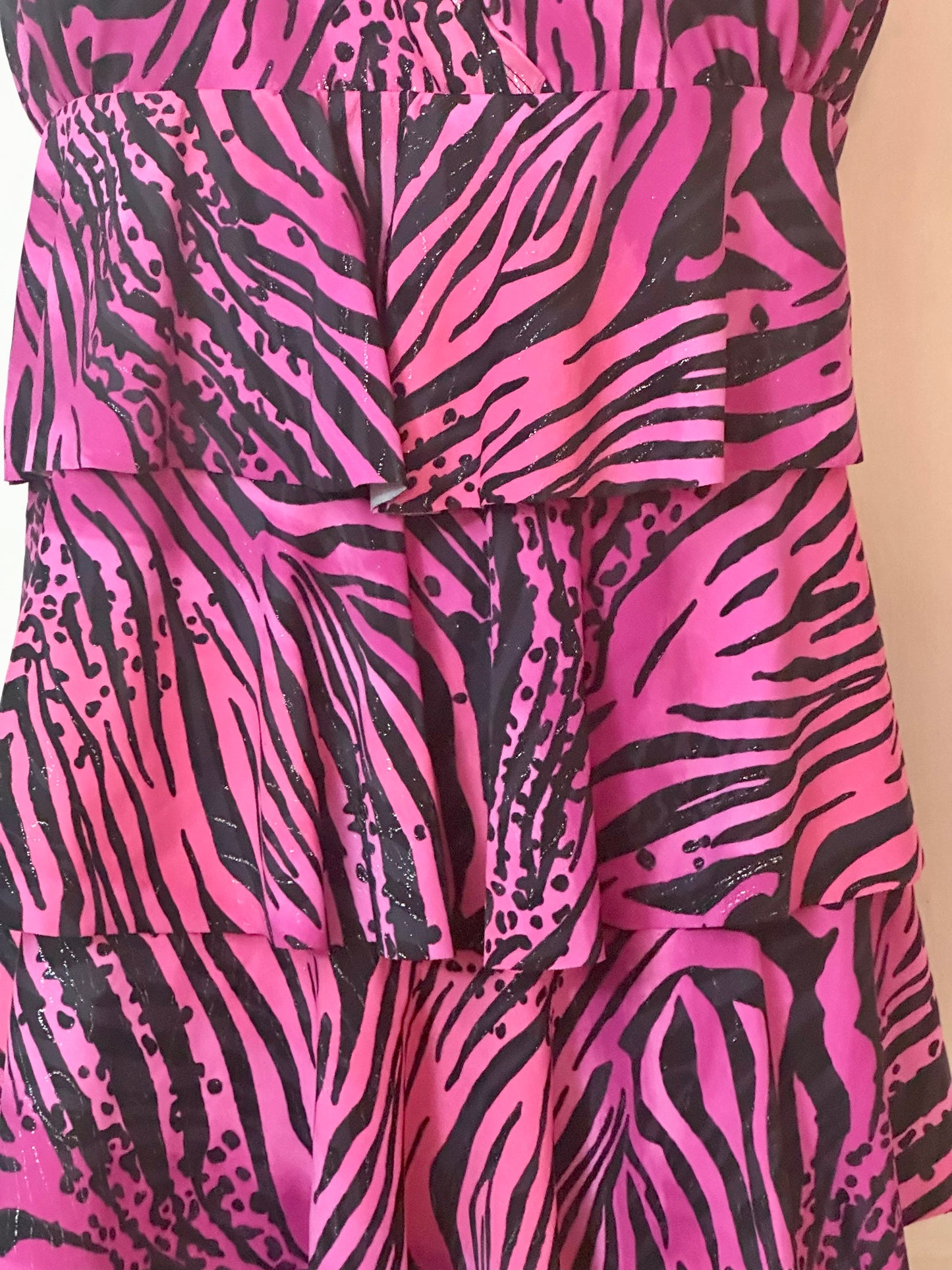 Avenue Swim Womens Plus Size 30 Pink Zebra Tiered Ruffle Tankini Swimsuit Top