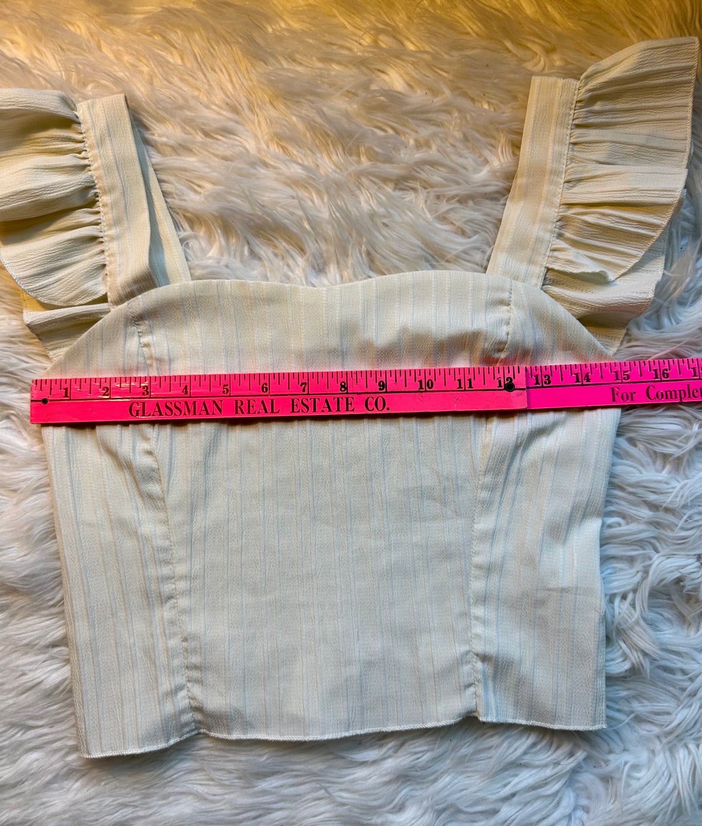 White Ruffle Sleeve Square Neck Blouse – Smocked Back Slim Fit Top Size Small