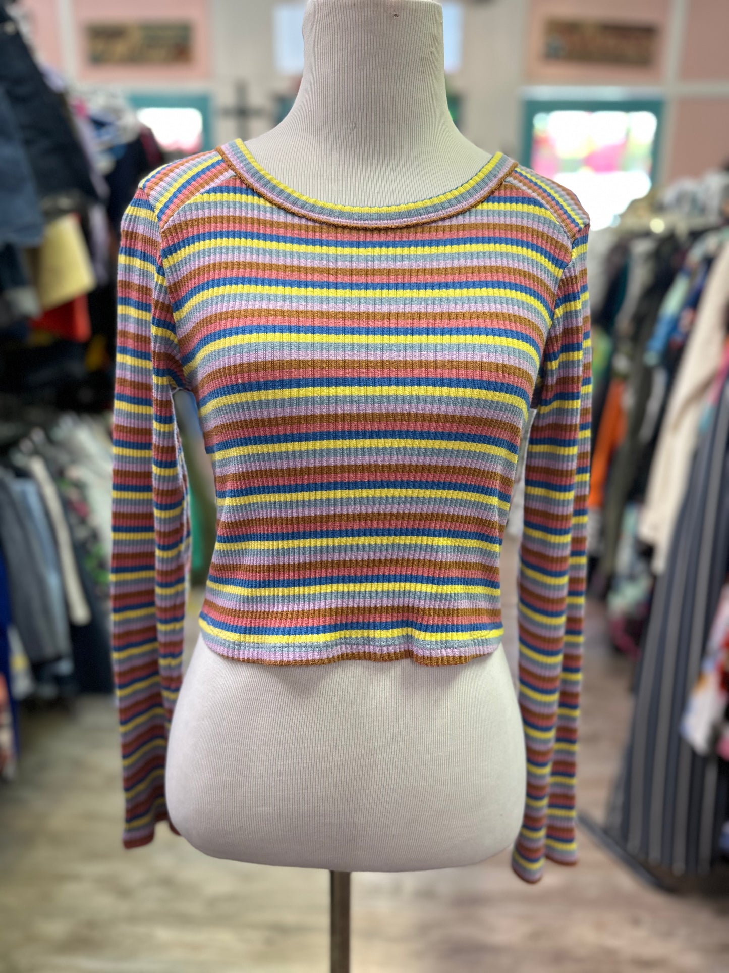 Wild Fable Rainbow Striped Long Sleeve Crop Top in S