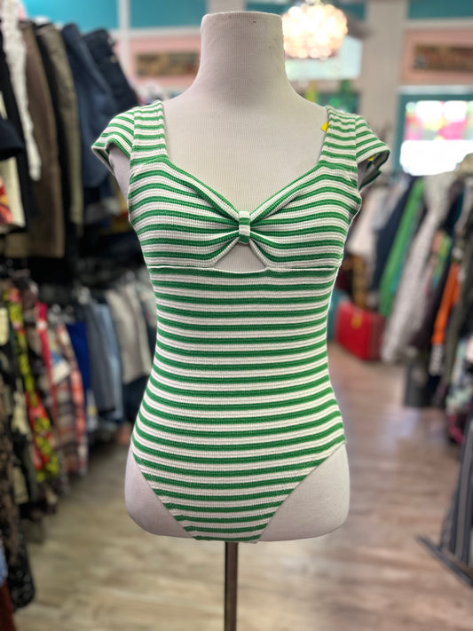 No Tag Green and White Striped Bodysuit in XS