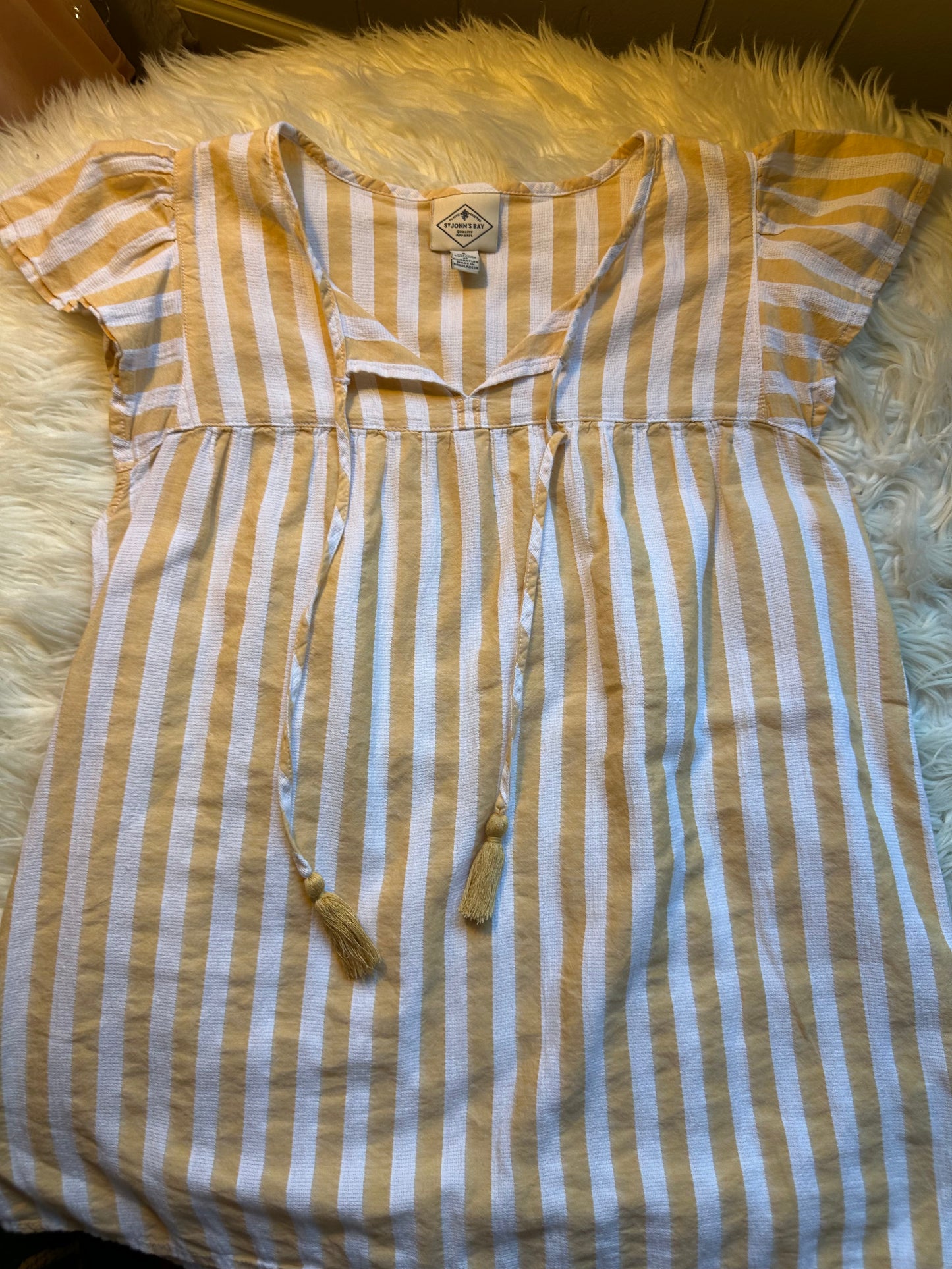 St. John’s Bay Cotton Striped Top Light Mustard Yellow & Off White Size Small