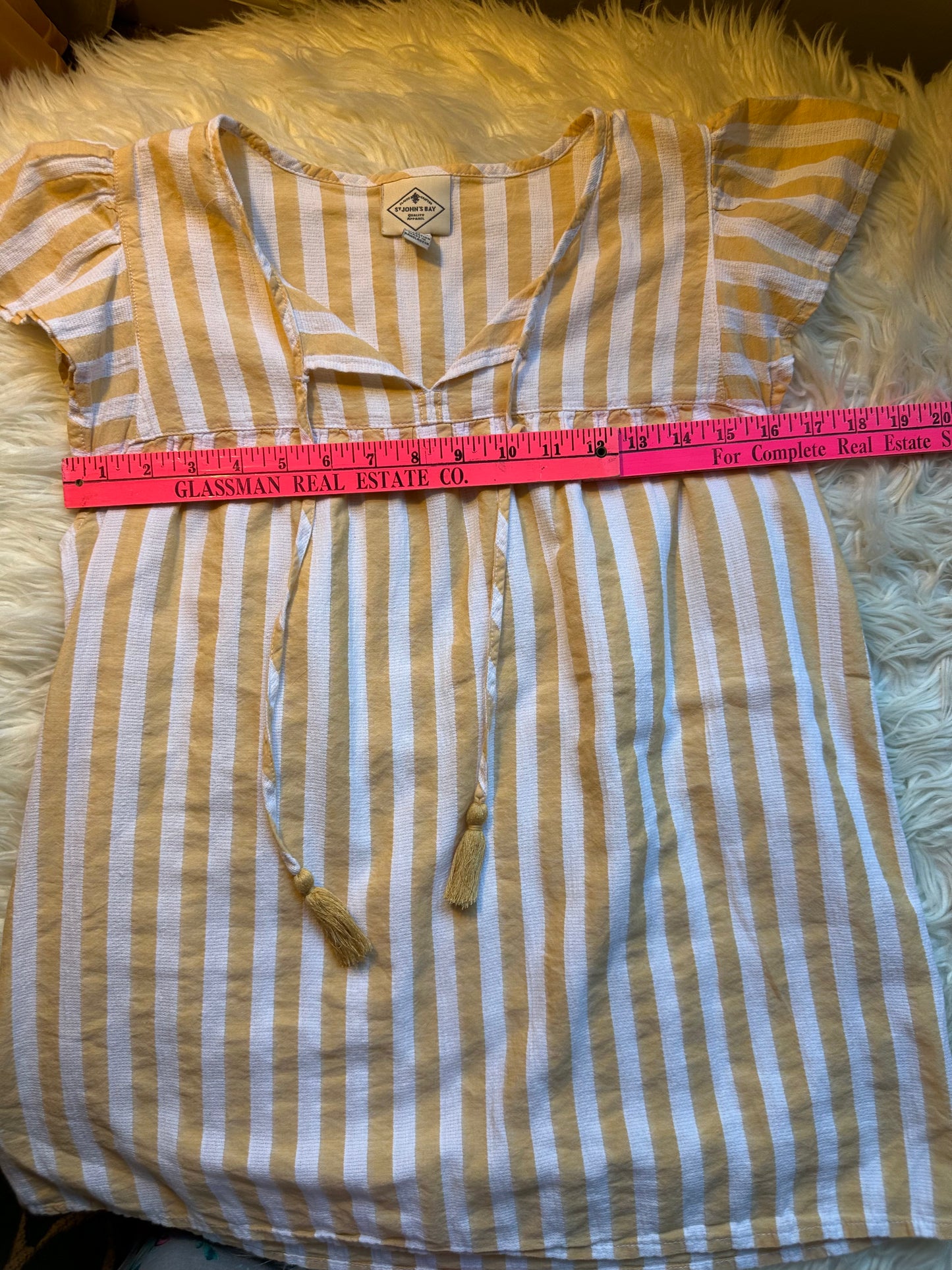 St. John’s Bay Cotton Striped Top Light Mustard Yellow & Off White Size Small