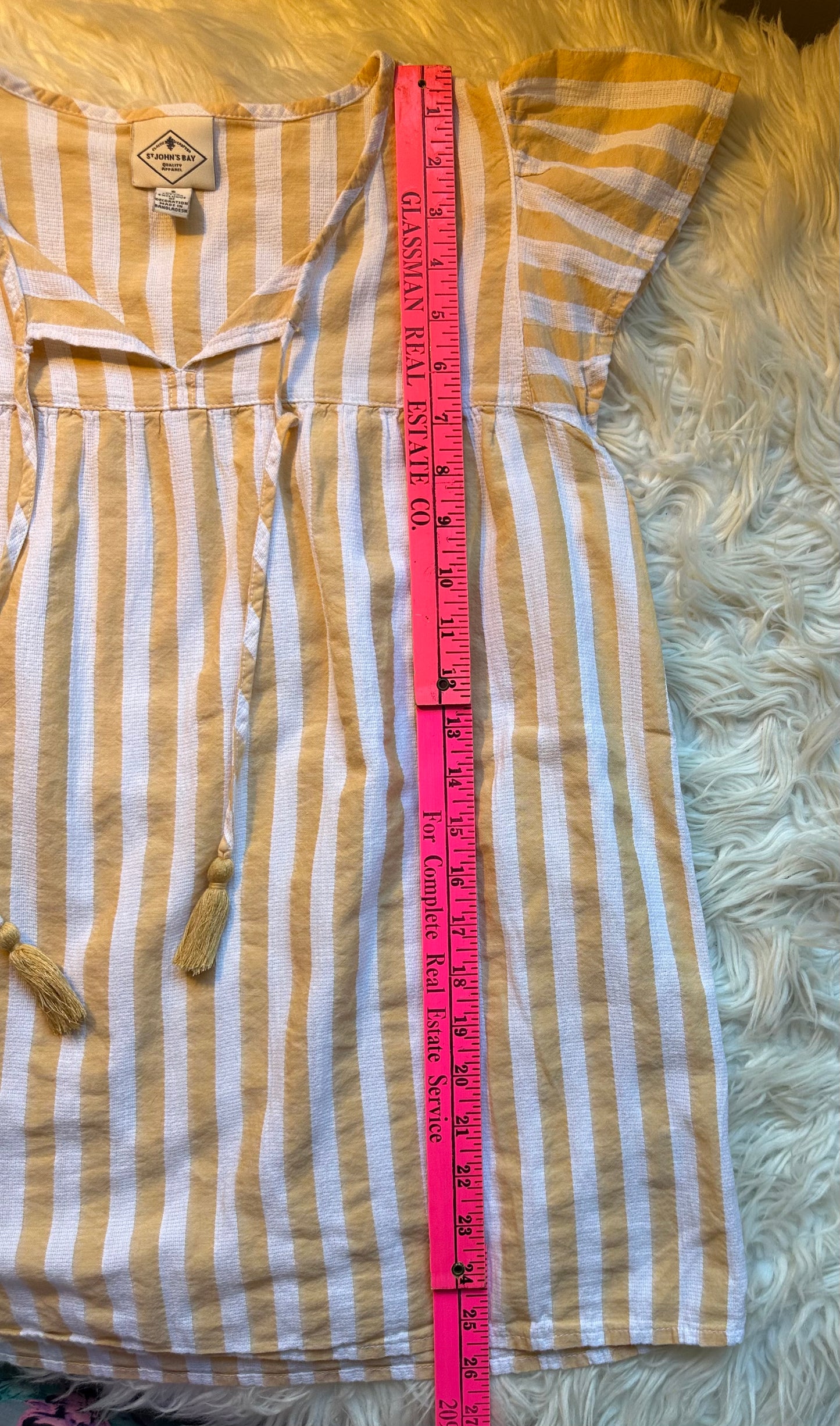 St. John’s Bay Cotton Striped Top Light Mustard Yellow & Off White Size Small
