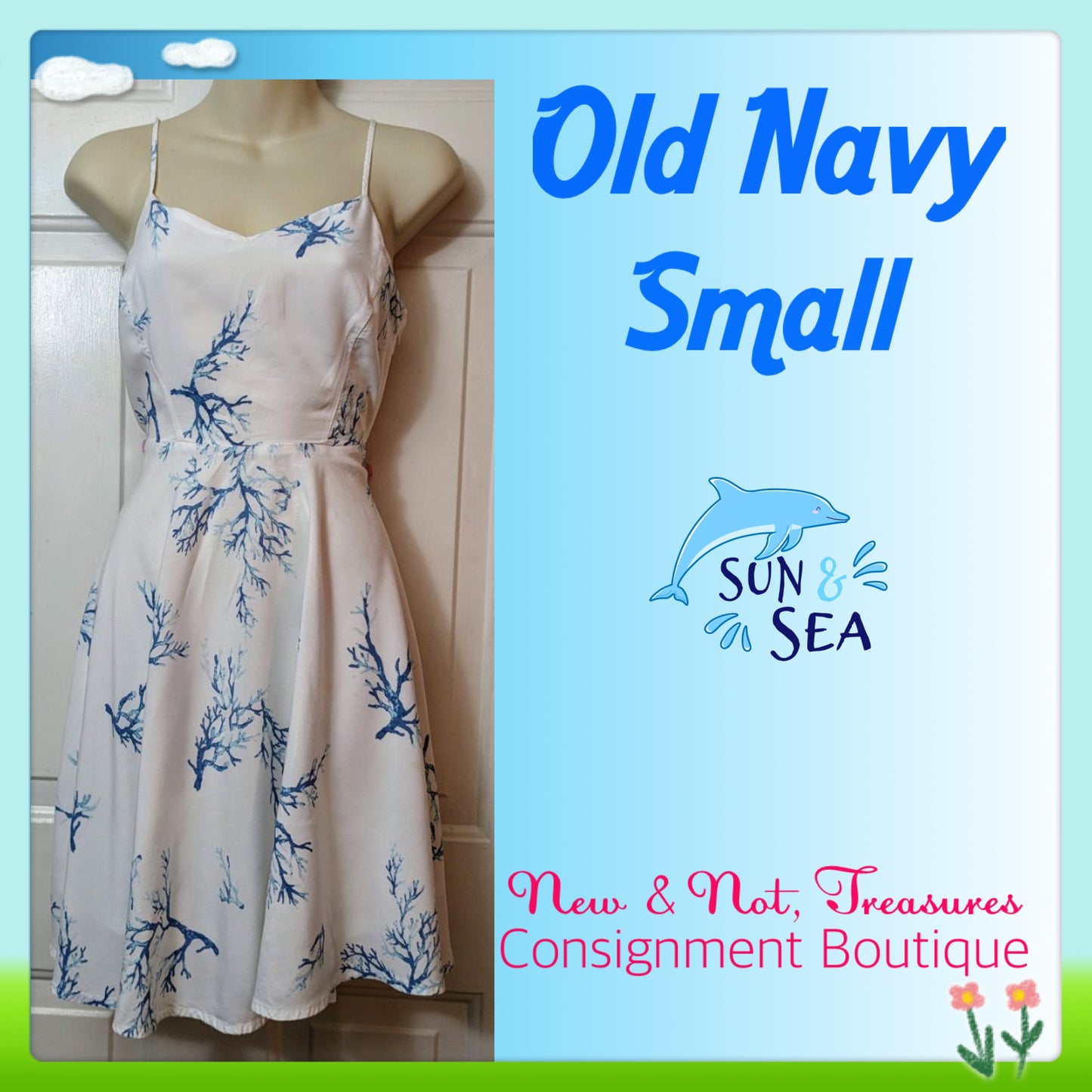 Old Navy White Coral Print Dress Sundress Spaghetti Straps Size SMALL