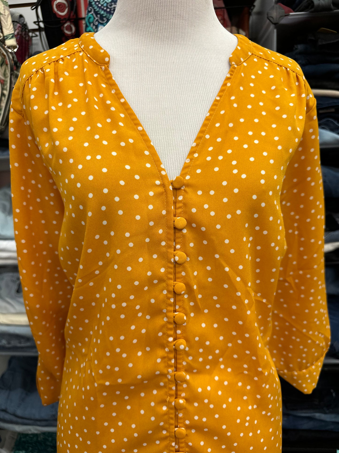 Torrid Plus Size Harper Georgette Marigold Polka Dot Long Sleeve in size 1x (14/16)