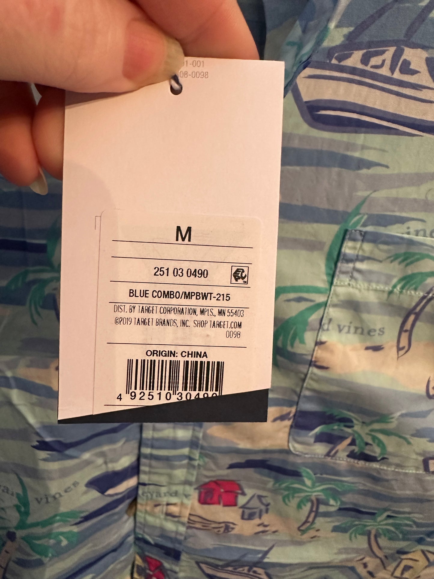 Vineyard Vines x Target Hawaiian Boat Palm Hut Island Ocean Blue Mens Shirt Med
