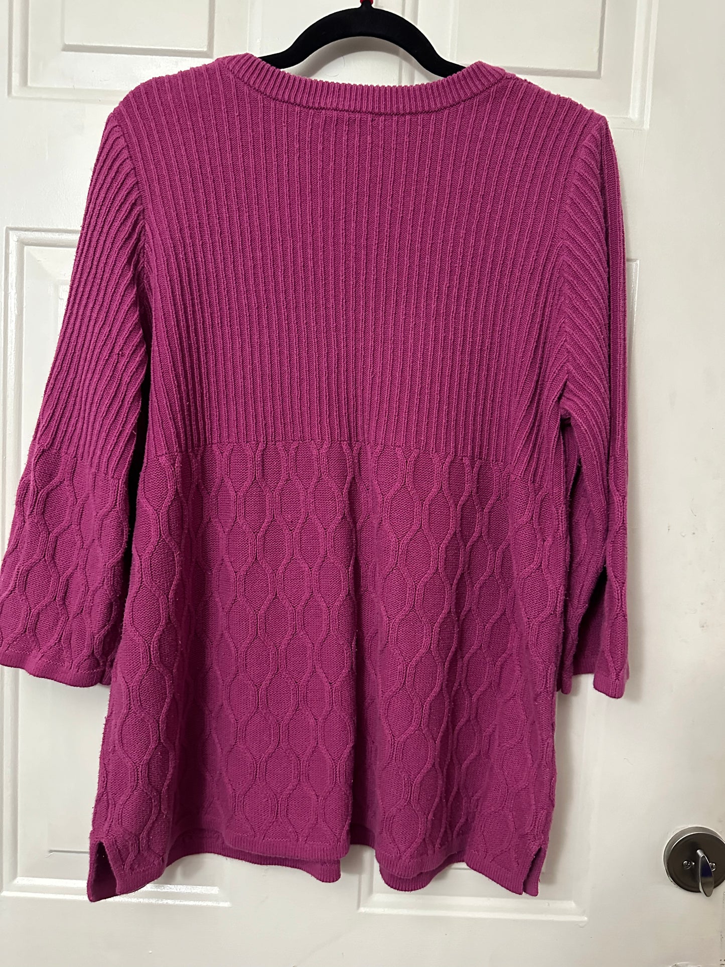 Denim & Co. Women's XL Pullover Sweater Babydoll Top Purple Round Neck Ribbed