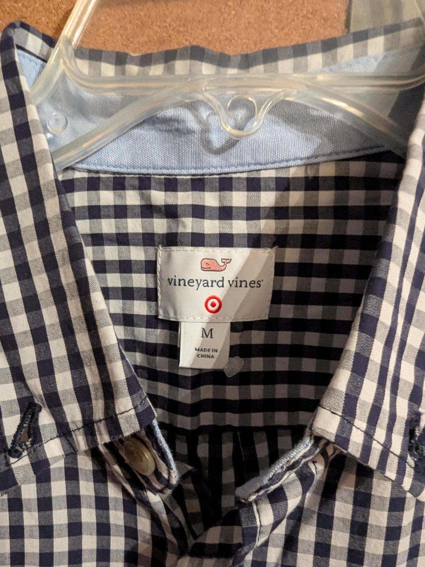 Vineyard Vines Sz M Black White Gingham Print Long Sleeve Buttoned Shirt