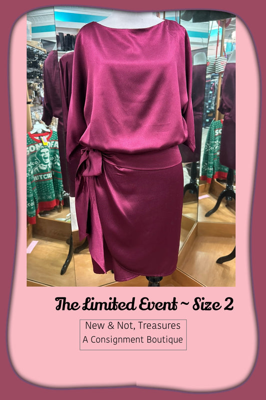 The Limited Event Side Ruched Ribbon Tie Dolman 1/2 Sleeve Fitted Dress SIZE 2