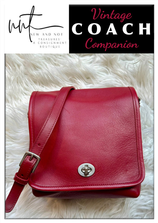 Vintage Coach Companion Flap Crossbody Bag Red Leather EUC Authentic 1990s Clean