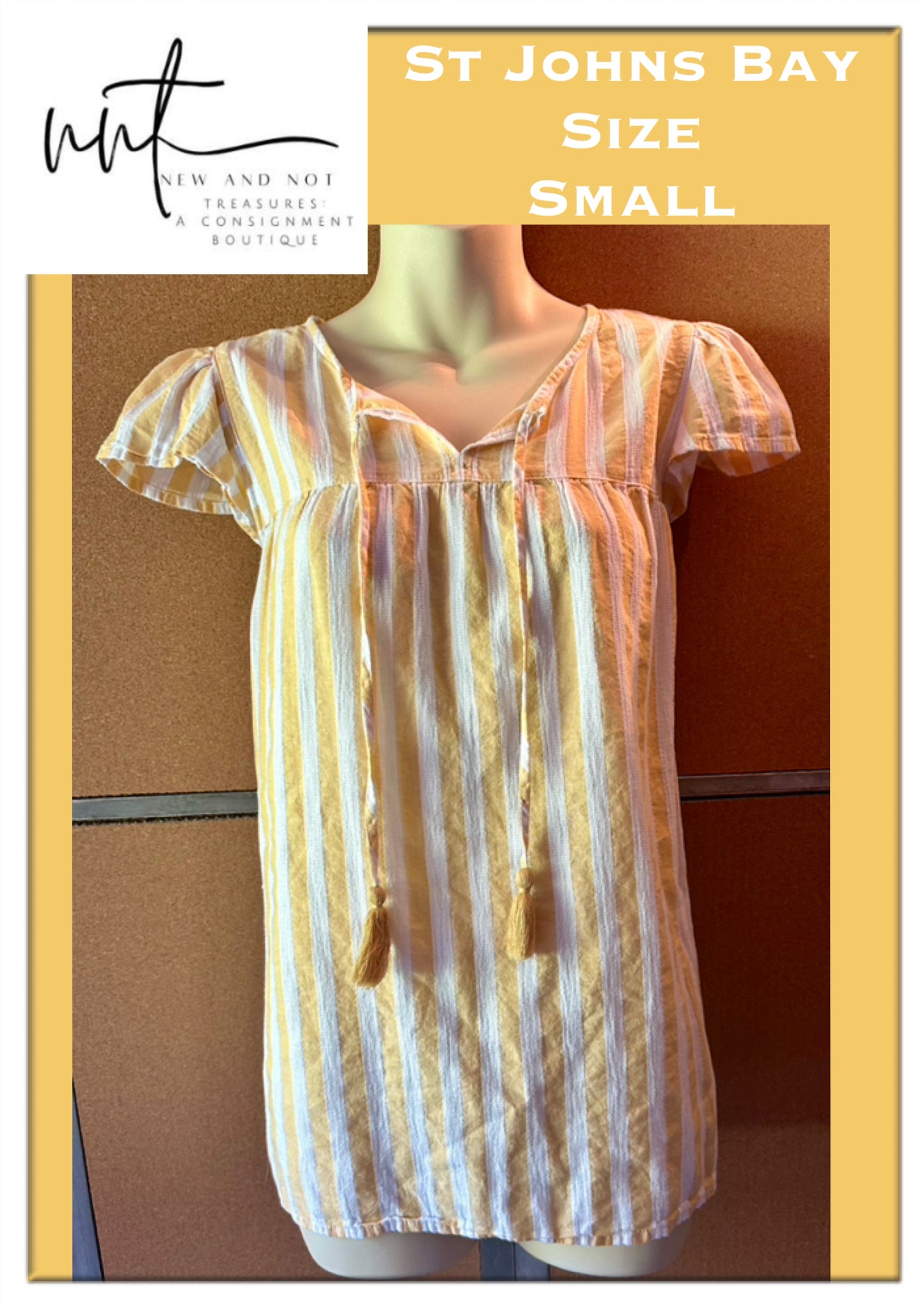 St. John’s Bay Cotton Striped Top Light Mustard Yellow & Off White Size Small