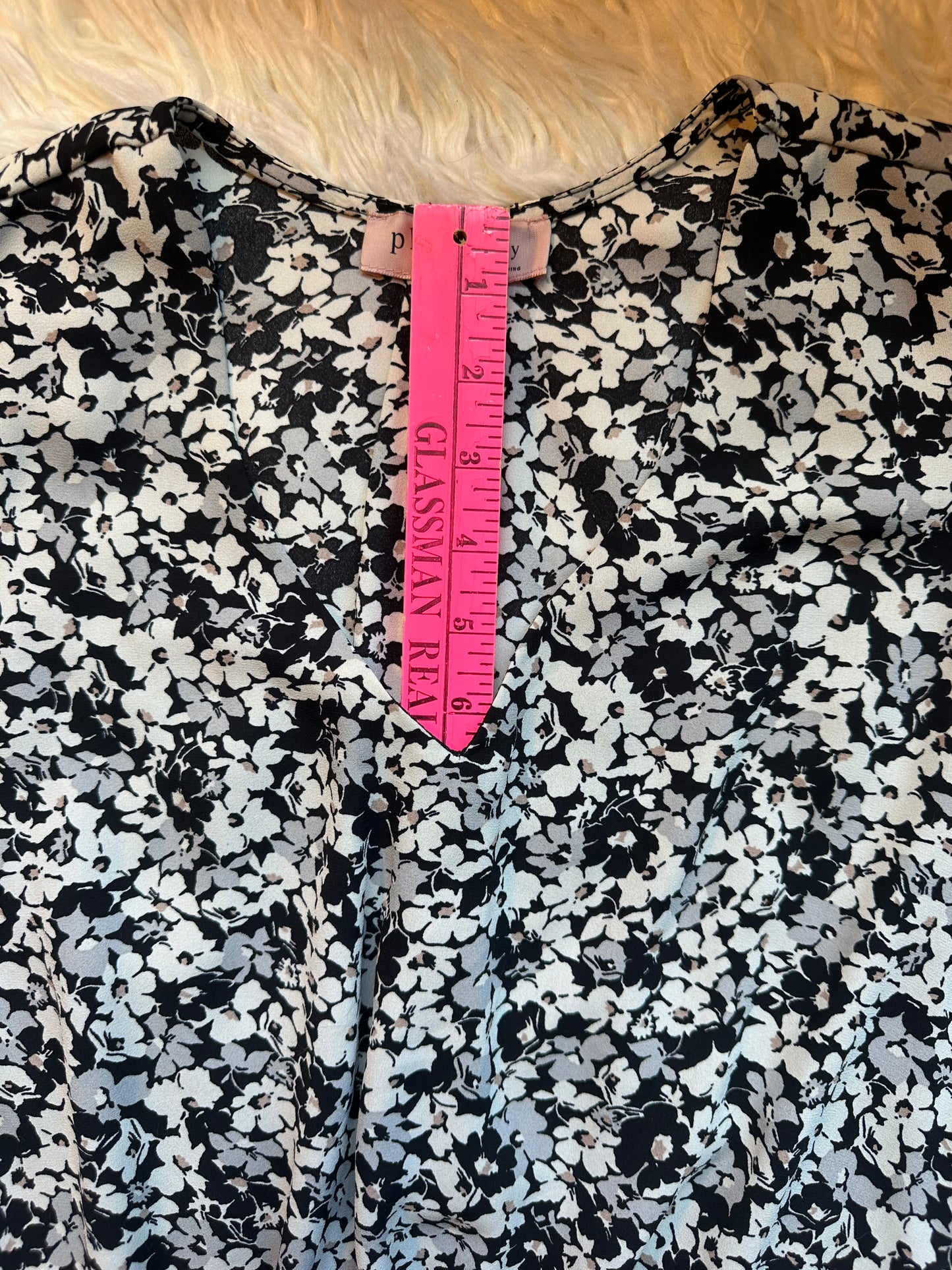 Philosophy Black White Floral V-Neck Blouson Sleeve Smocked Waist Women’s Small