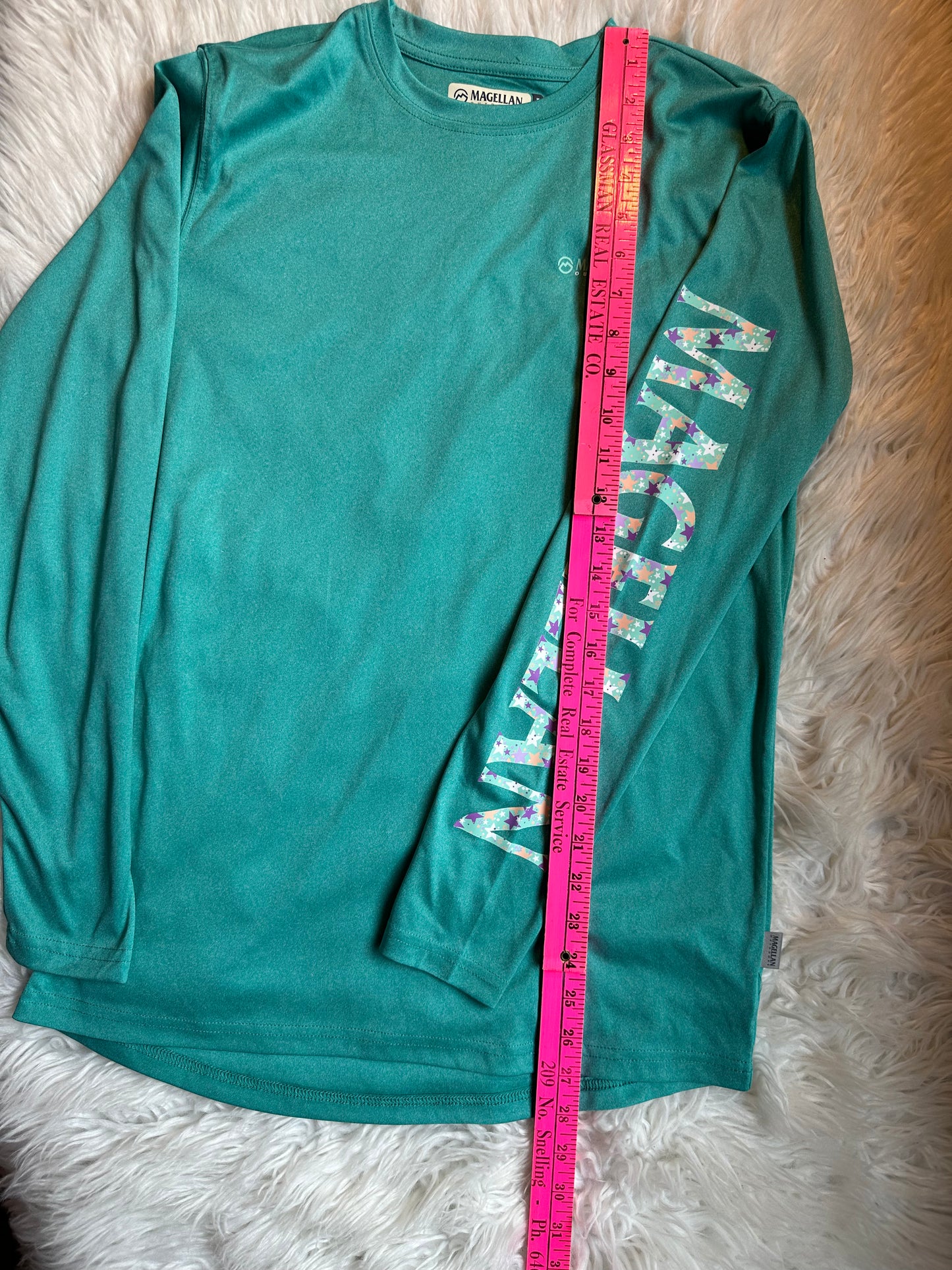 Magellan Fish Gear Women's Size S Boyfriend Fit Teal Moisture Wicking Logo Shirt